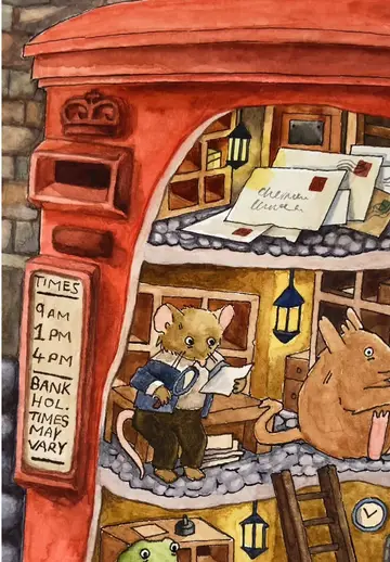 what goes on inside The Secret Postbox… ✉️🔍🐁 this watercolour painting is par…