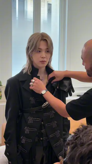 Jimin trying on his custom Dior looks ahead of the BTS World Tour Arirang in Pa…