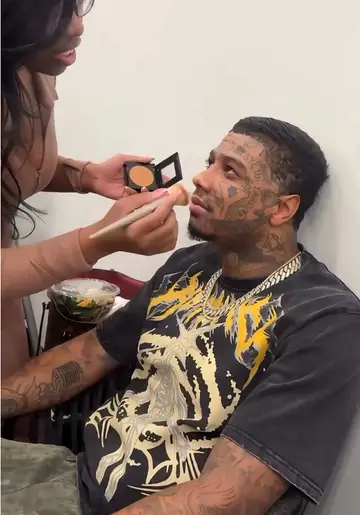 Another day at work lol Men’s grooming on @Blueface by @Kuwra #blueface #mua #f…