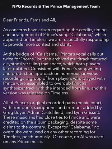 Statement and context regarding Calabama and songs on Timeless. Thank you to th…