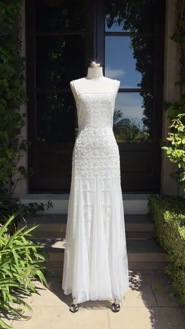 say yes to our Liliane White Beaded Sleeveless Wedding Dress 🤍 shop now via li…