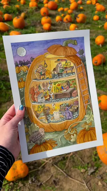 Drawing Pumpkin Patch Headquarters 🦔🎃🍂 I found these tiny fellows busily pre…